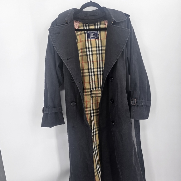 Burberry Vintage Trench Coat Black with Liner Nova Check Size 8 (X-Long Length) - Picture 14 of 14